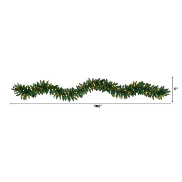 Nearly Natural 9’ Pine Lighted Garland 50 White LEDs Battery Operated NIB - Picture 2 of 4